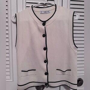 Mango Sleeveless Knit Cream Vest with Black Trim